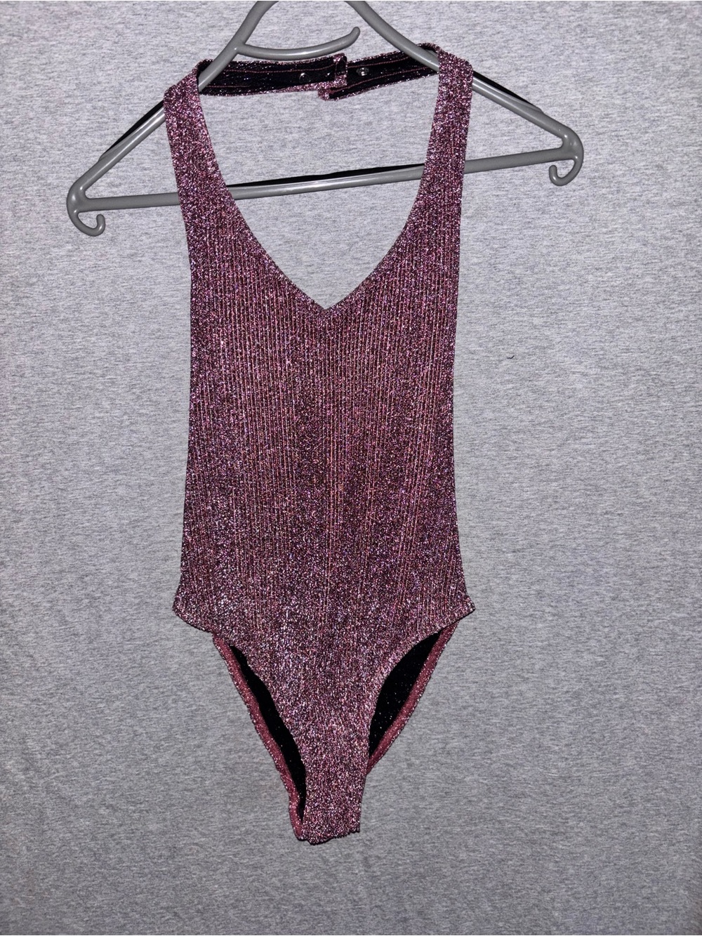 Urban Outfitters Shimmery Purple Ribbed V-Neck Bodysuit